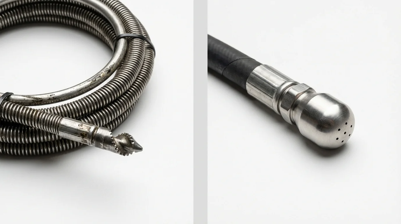 Drain snake cable and hydro jetting nozzle used for drain cleaning in Winterville, NC