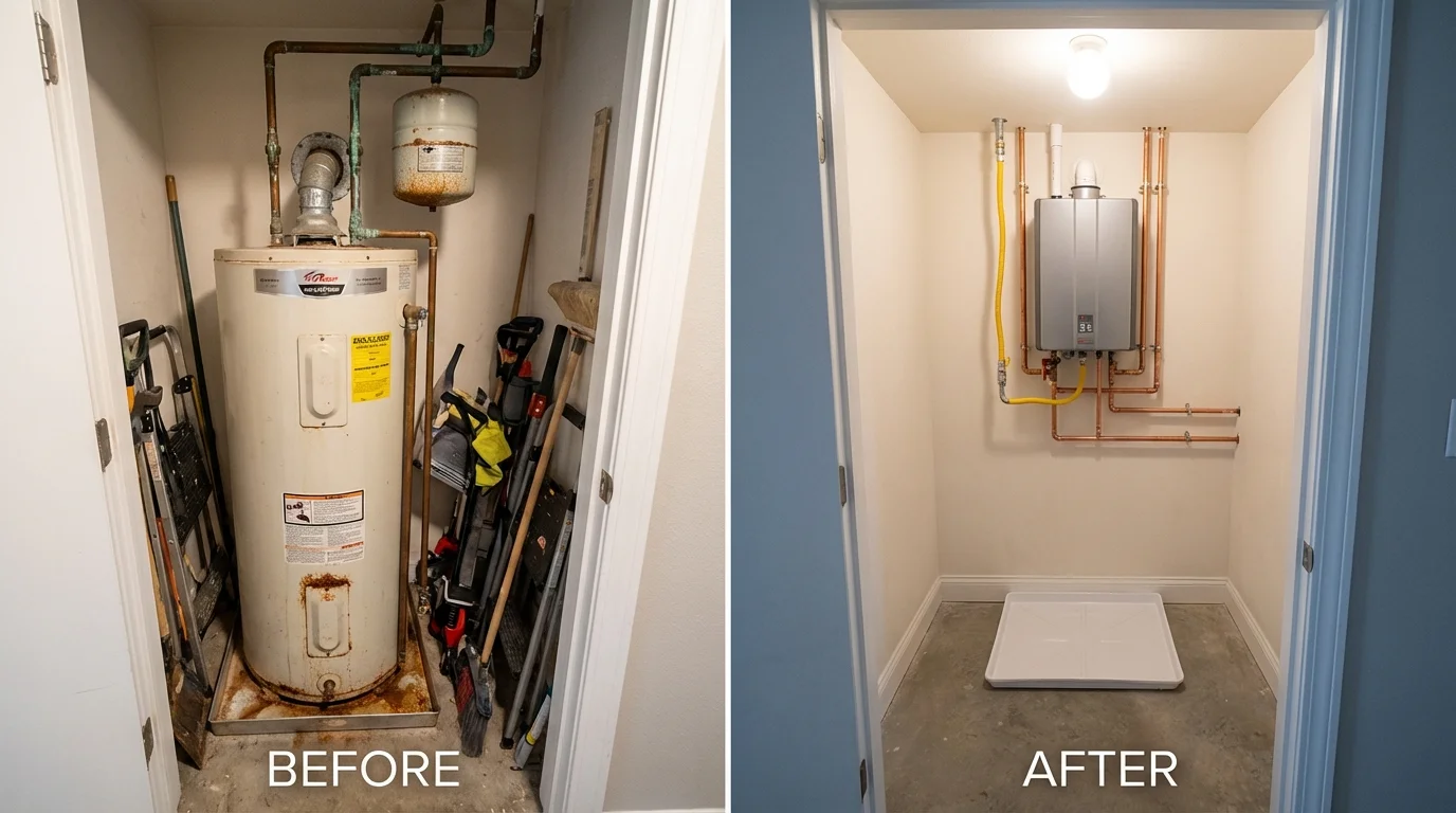 Tank water heater versus wall-mounted tankless unit comparison for Winterville, NC homeowners
